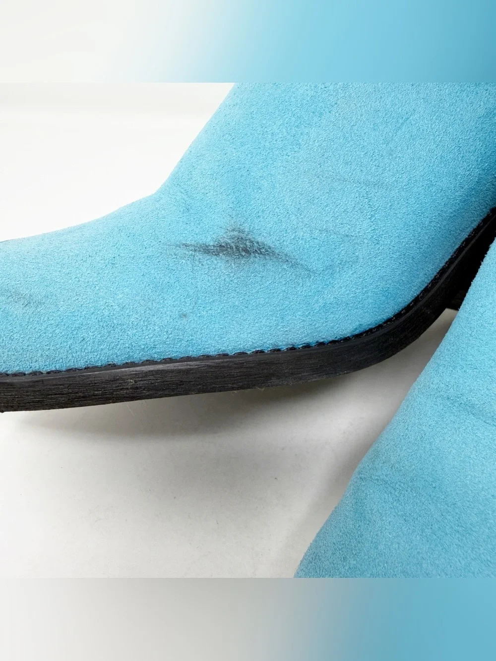 Good Guys Dont Wear Leather Lola Blue Vegan Suede Mules Pointed Toe Heels 42
